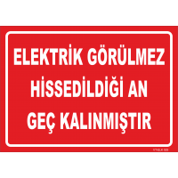 Elektrik Görülmez Hissedildiği An Geç Kalınmıştır Levhası